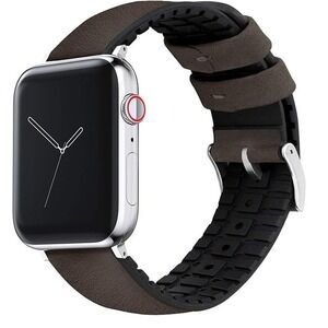 BARTON WATCH BANDS- Black Leather and Rubber Hybrid 42mm